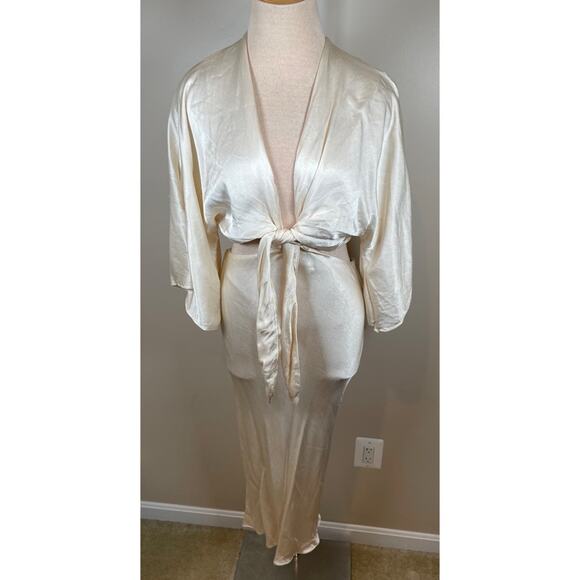 Shona Joy La Lune Tie Front Bias Midi Dress in Cream White Size 4 - Picture 2 of 12